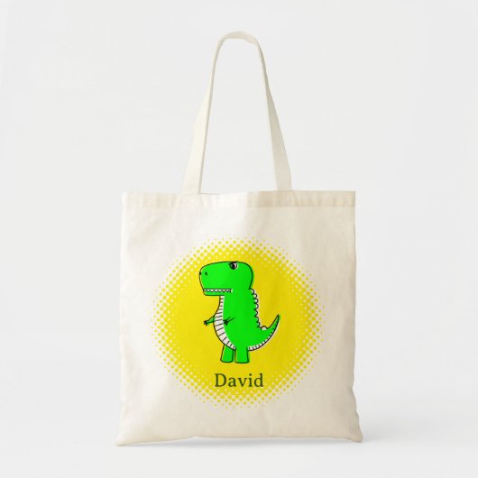 Tote Bag Dinosaure vert Nom personnalisé du dessin (Devant)