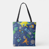 Tote Bag Dinosaures dans l'espace couleur dessinée à la mai (Dos)