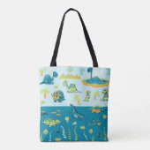 Tote Bag Dinosaures de dessin : Jeu de terre et de mer (Dos)