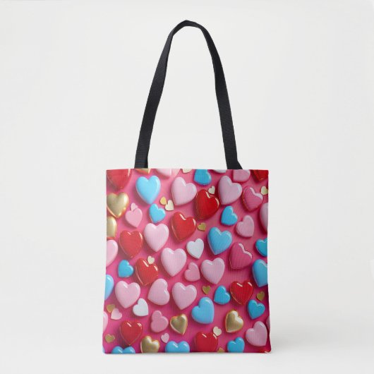 Tote Bag Disposition vibrant et joyeux de cœurs (Devant)