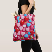 Tote Bag Disposition vibrant et joyeux de cœurs (De près)
