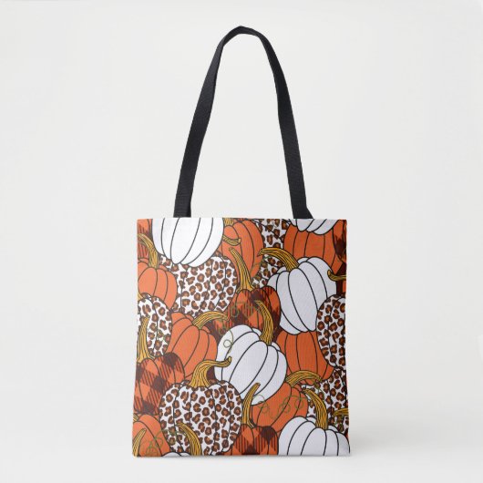 Tote Bag Divers citrouilles. Leopard, orange, blanc et buf (Devant)
