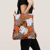 Tote Bag Divers citrouilles. Leopard, orange, blanc et buf (De près)