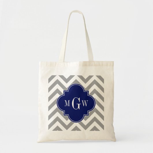 Tote Bag Dk Grey Lg Chevron Navy Quatrefoil 3 Monogramme (Devant)