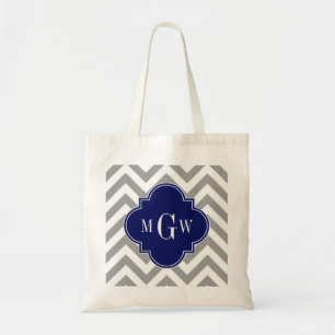 Tote Bag Dk Gris Lg Chevron Navy Quatrefeuille 3 Monogramme