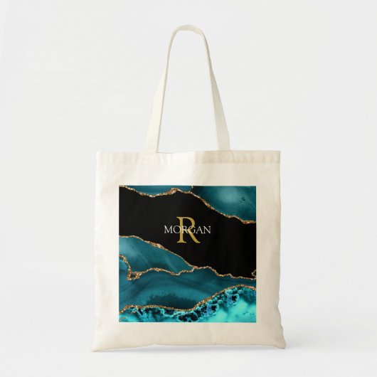 Tote Bag do-it-yourself Nom/Monogram Gold White, Turquoise (Devant)