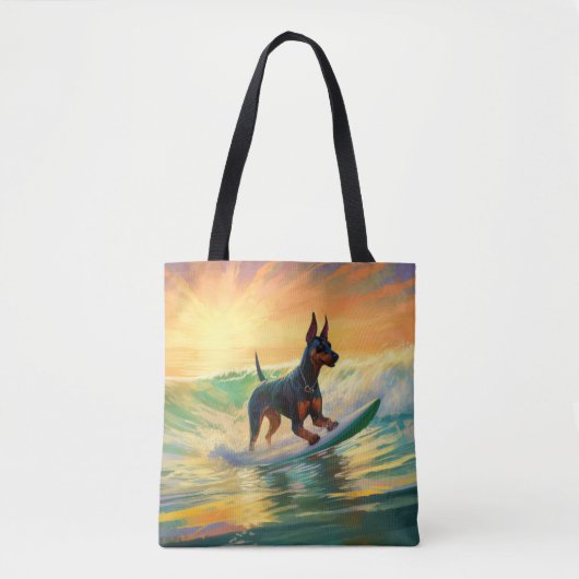 Tote Bag Doberman Beach Surf Peinture (Devant)