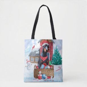 Tote Bag Doberman Chien dans la neige Maison de Chien de No