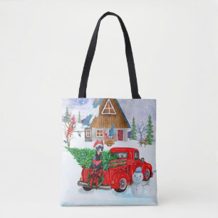 Tote Bag Doberman Chien en Livraison Noël Camion Neige