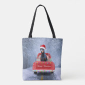Tote Bag Doberman Chien en neige assis sur un camion de Noë (Dos)
