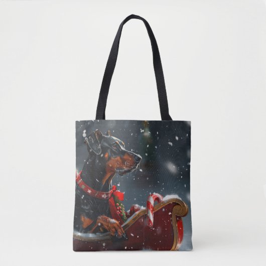 Tote Bag Doberman Chien Fête de Noël (Devant)