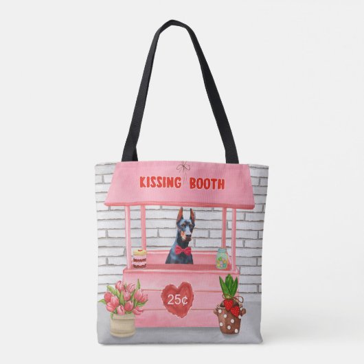 Tote Bag Doberman Chien Valentine's Day Kissing Booth (Dos)