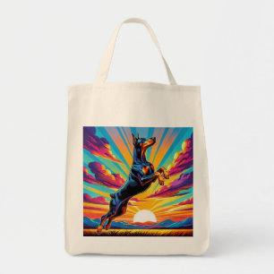 Tote Bag Doberman de coucher de soleil coloré
