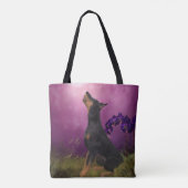 Tote Bag Doberman Imaginaire violet Orchidées Chien Art (Dos)
