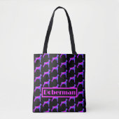 Tote Bag Doberman Pinscher Chien rose bleu Silhouette perso (Devant)