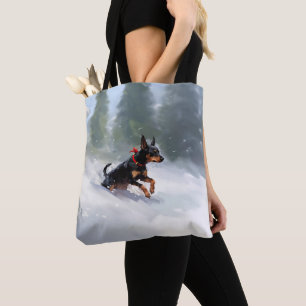 Tote Bag Doberman Pinscher Noël neige hiver