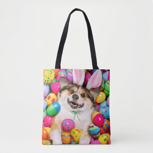 Tote Bag Dog Laying on Easter Eggs (Devant)