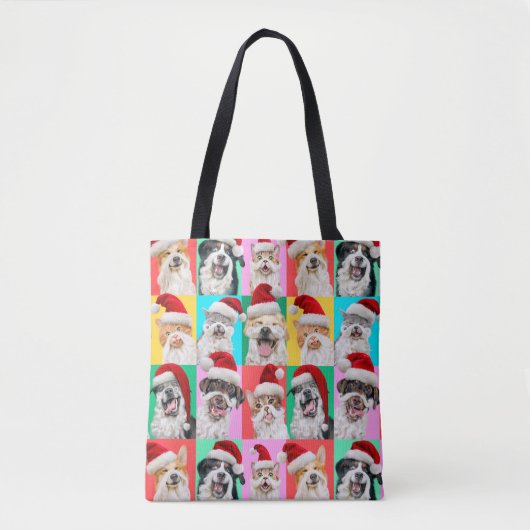 Tote Bag Dogs and Cats with Santa Beard (Devant)