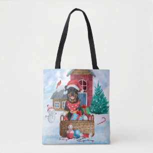 Tote Bag Doigt Rottweiler dans la neige Maison de Chien de