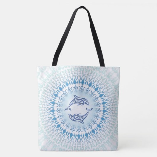 Tote Bag Dolphins Mandala Bleu Blanc Maritime (Devant)