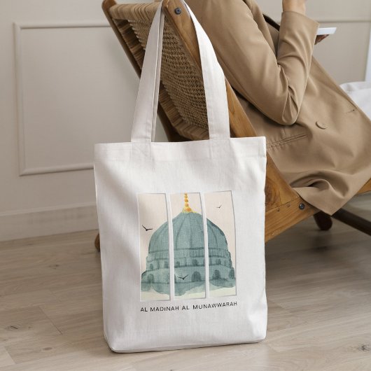 Tote Bag Dôme vert de la mosquée an-Nabi, triptyque à l'aqu