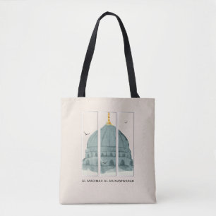 Tote Bag Dôme vert de Masjid an-Nabi Aquarelle Triptyque