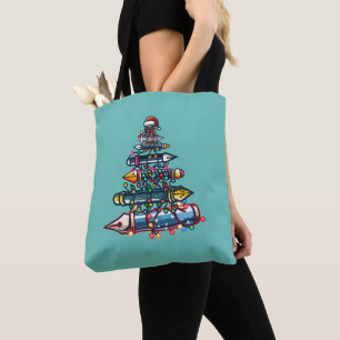 Tote Bag Don de l'enseignant de Noël réfléchi, stylo sapin