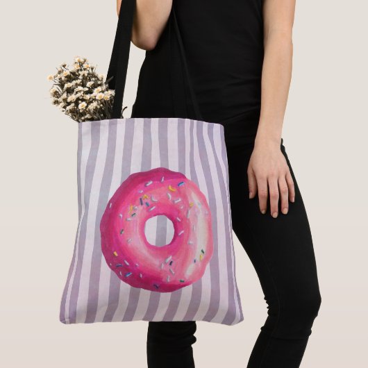 Tote Bag Donut With Pink Frosting And Sprinkles (De près)