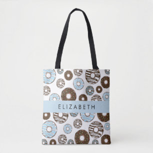 Tote Bag Donuts Bleus, Donuts Brown, Sprinkings, Votre Nom