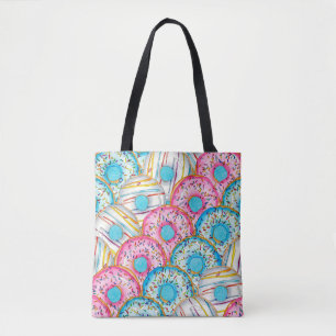 Tote Bag Donuts d'aquarelle diagonale empilée sur Aqua