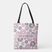 Tote Bag Donuts Roses, Donuts Blancs, Sprinkings, Votre Nom (Dos)