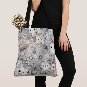 Tote Bag Doodle Collection d'animaux Abstraits