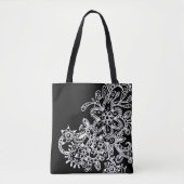 Tote Bag Doodle de fleurs Mandala noir et blanc dessiné à l (Devant)