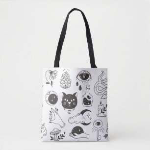 Tote Bag doodle de tatouage mystique dessiné à la main, bad