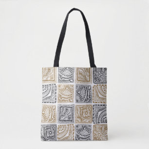 Tote Bag Doodle géométrique, motif abstrait vintage.