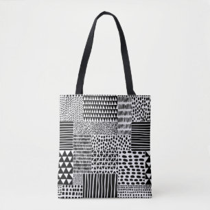 Tote Bag Doodle noir blanc : Ethnic Seamless