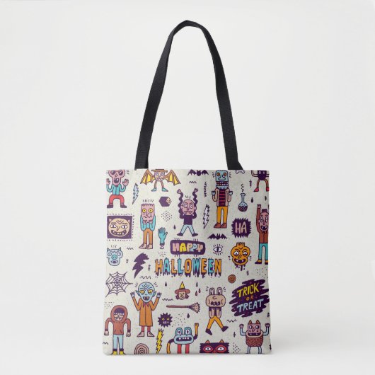 Tote Bag Doodles d'Halloween, bande dessinée délirante sans (Devant)