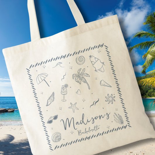 Tote Bag Doodles tirés à la main Corde côtière Cadre Bachel