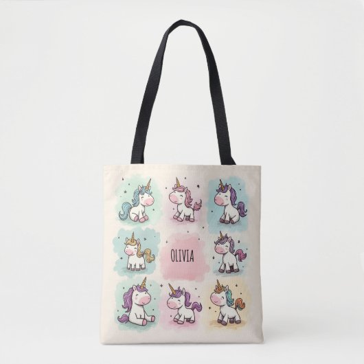 Tote Bag Doodles Unicorne Whimsical mignon (Devant)