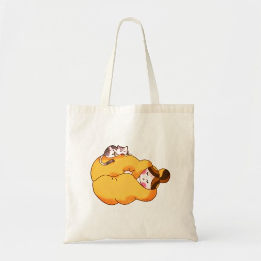 Tote Bag Dormir la fille avec chat confortable (Devant)