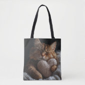 TOTE BAG DORMIR TABBY BROWN CHAT AVEC COUSSIN EN FORME DE C (Devant)