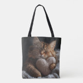 TOTE BAG DORMIR TABBY BROWN CHAT AVEC COUSSIN EN FORME DE C (Dos)