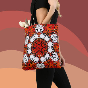 Tote Bag Dot Mandala Fleur orange blanc et rouge