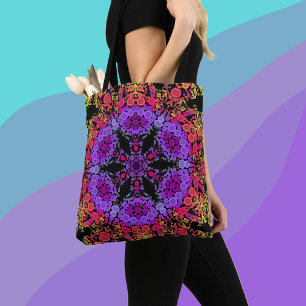 Tote Bag Dot Mandala Fleur violet orange et jaune