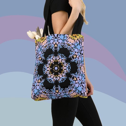 Tote Bag Dot Mandala Flower bleu et jaune