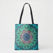Tote Bag Dot Mandala Flower bleu vert et rose (Devant)