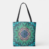 Tote Bag Dot Mandala Flower bleu vert et rose (Dos)