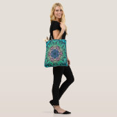 Tote Bag Dot Mandala Flower bleu vert et rose (Sur le modèle)
