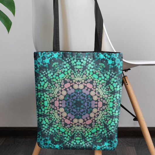 Tote Bag Dot Mandala Flower bleu vert et rose