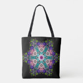 Tote Bag Dot Mandala Flower bleu vert et rose (Dos)